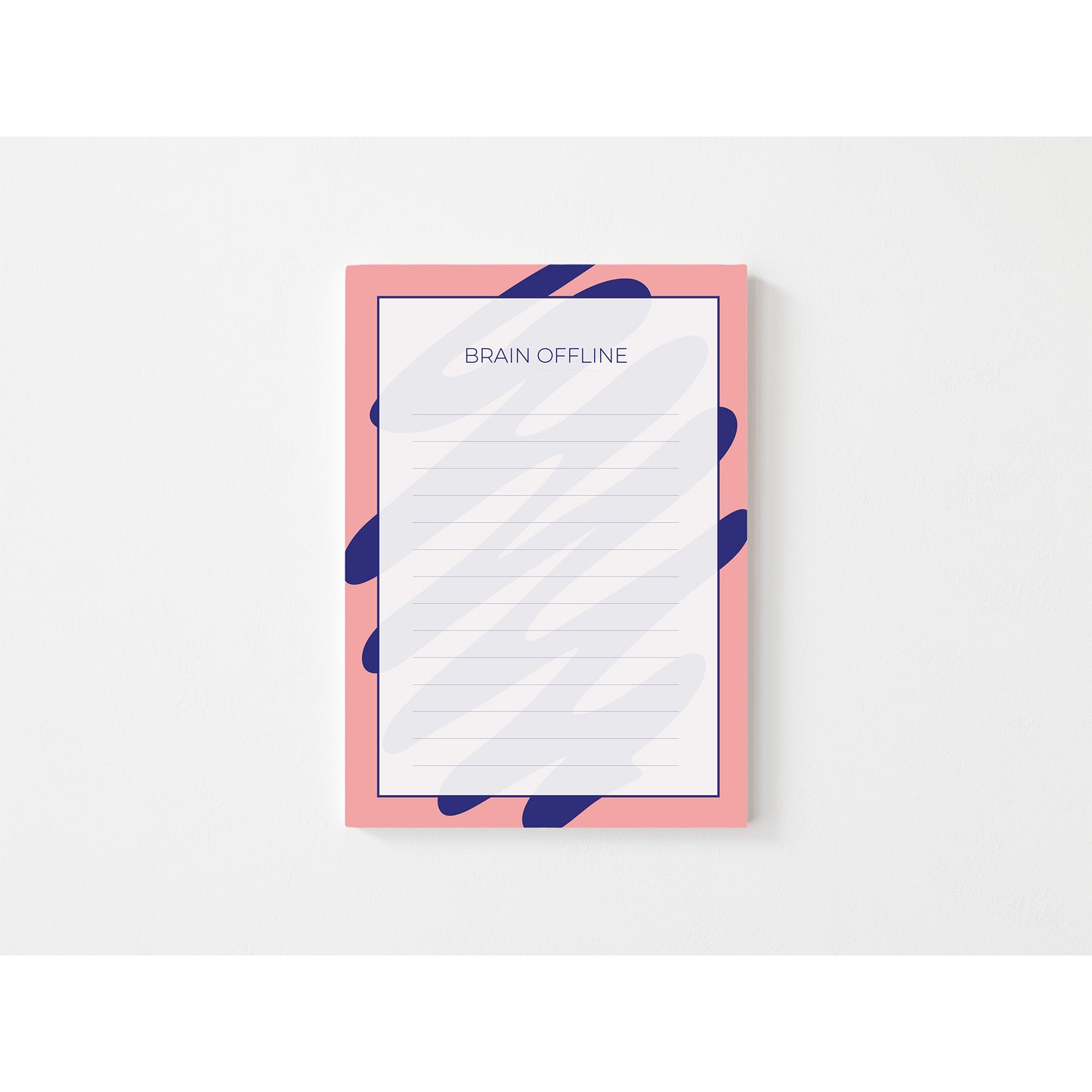 Notepad with a pink border and blue abstract patterns on a white background