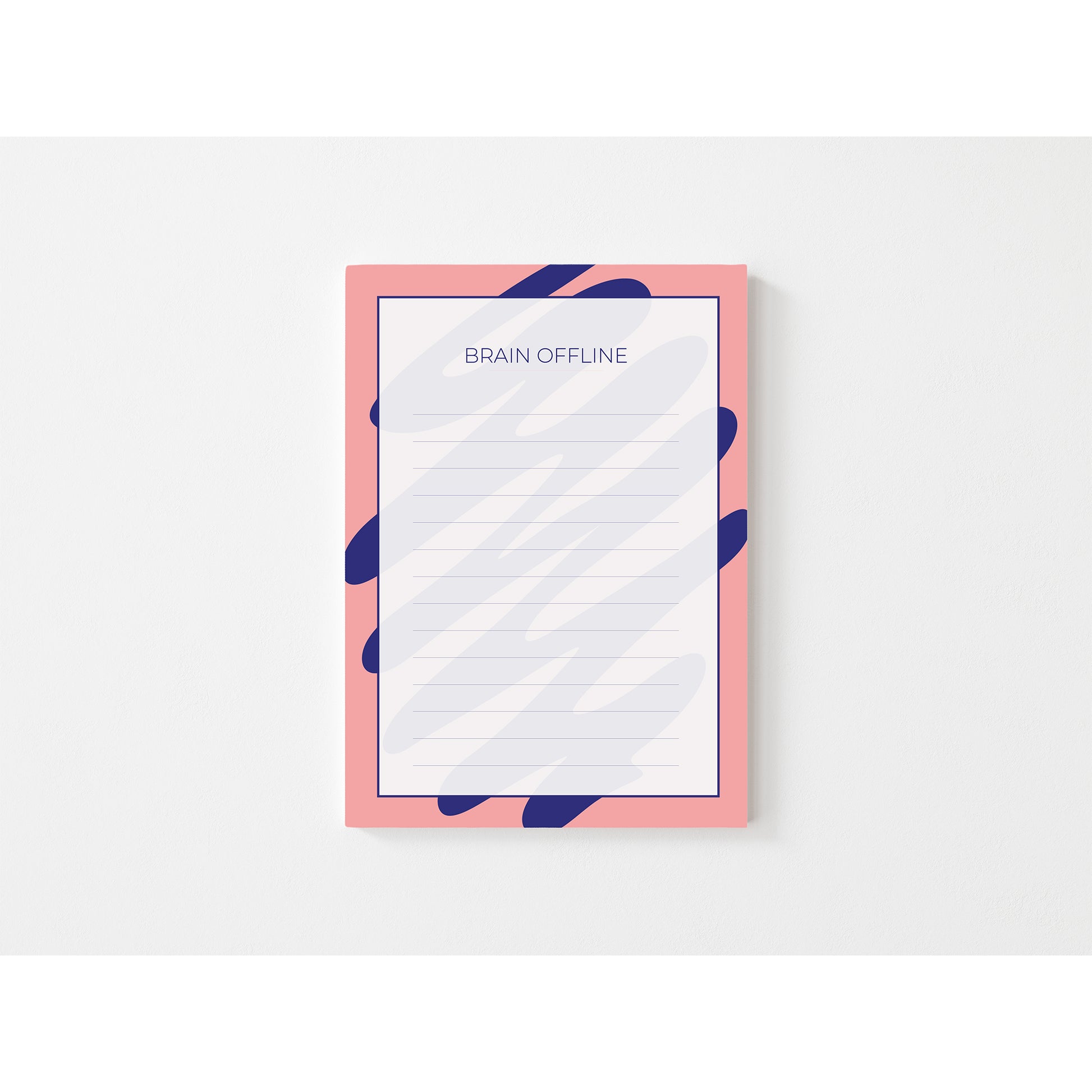 Notepad with a pink border and blue abstract patterns on a white background