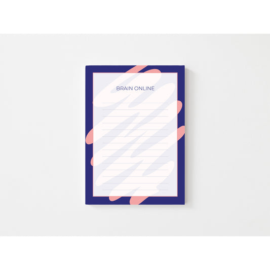 Notepad with a blue frame and abstract design on a white background