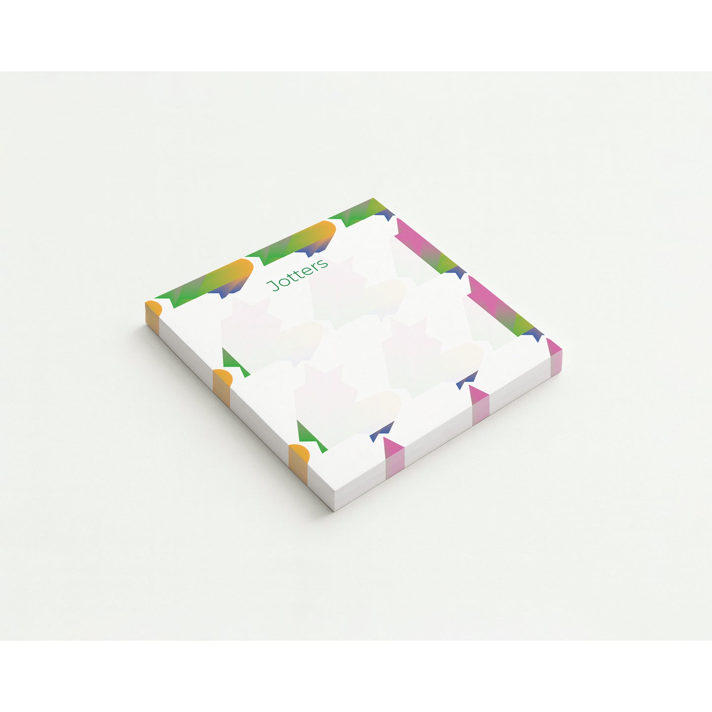Notepad with colorful geometric design on a white background