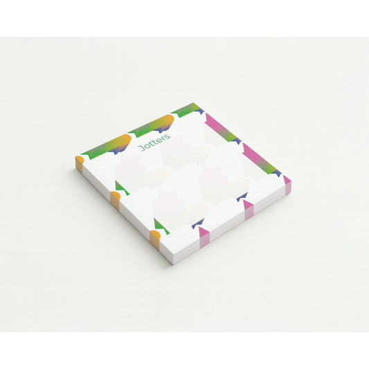 Notepad with colorful geometric design on a white background