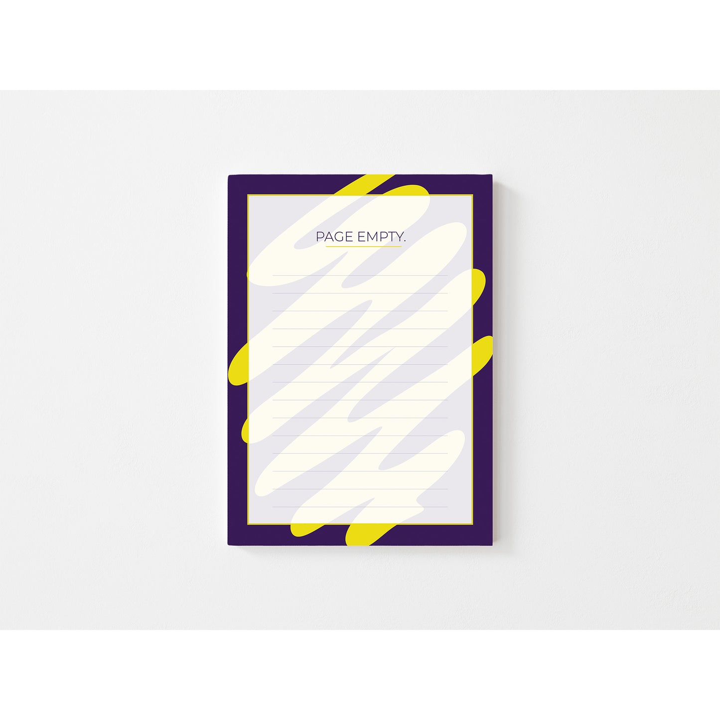 Notepad with 'Page Empty' text and abstract design on a white background