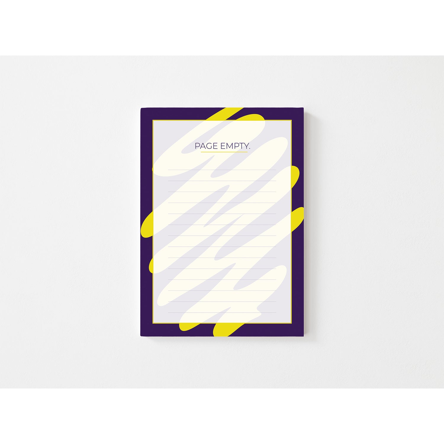 Notepad with 'Page Empty' text and abstract design on a white background