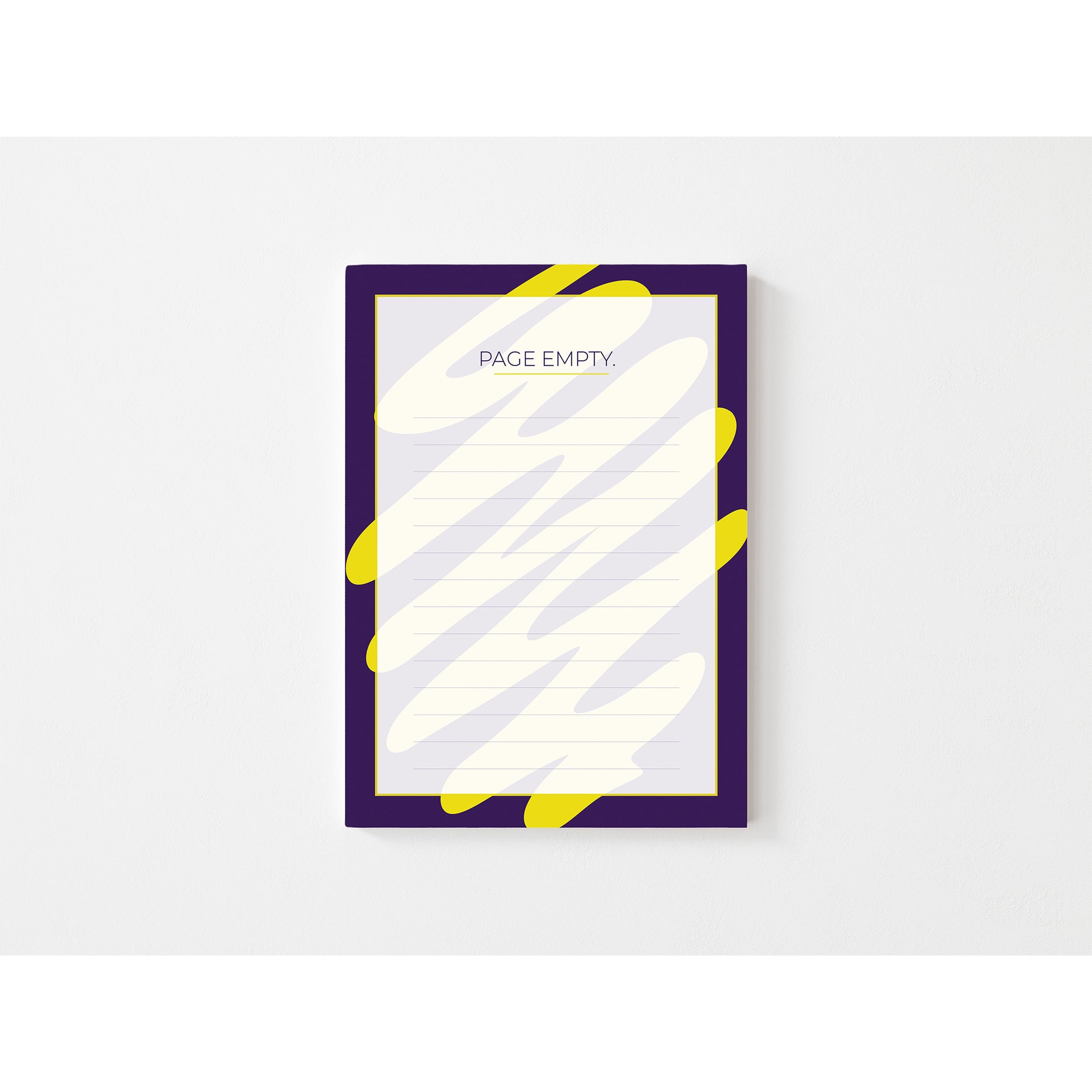 Notepad with 'Page Empty' text and abstract design on a white background