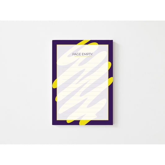 Notepad with 'Page Empty' text and abstract design on a white background