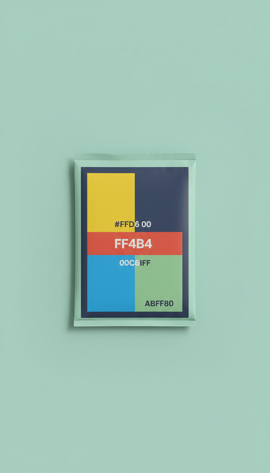 Bold print art poster in mint green packaging